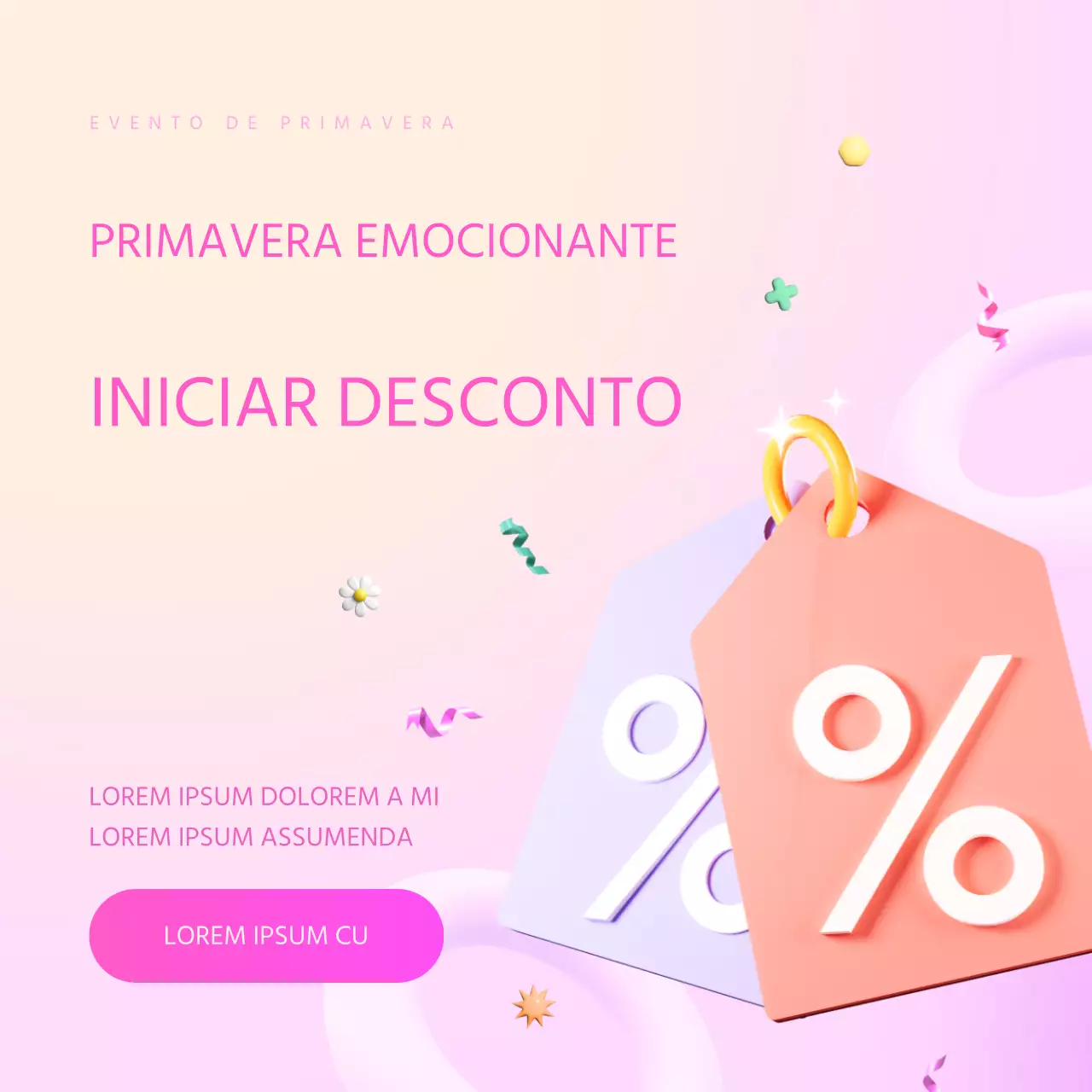 Um anúncio moderno de saldos de primavera em cor-de-rosa e roxo