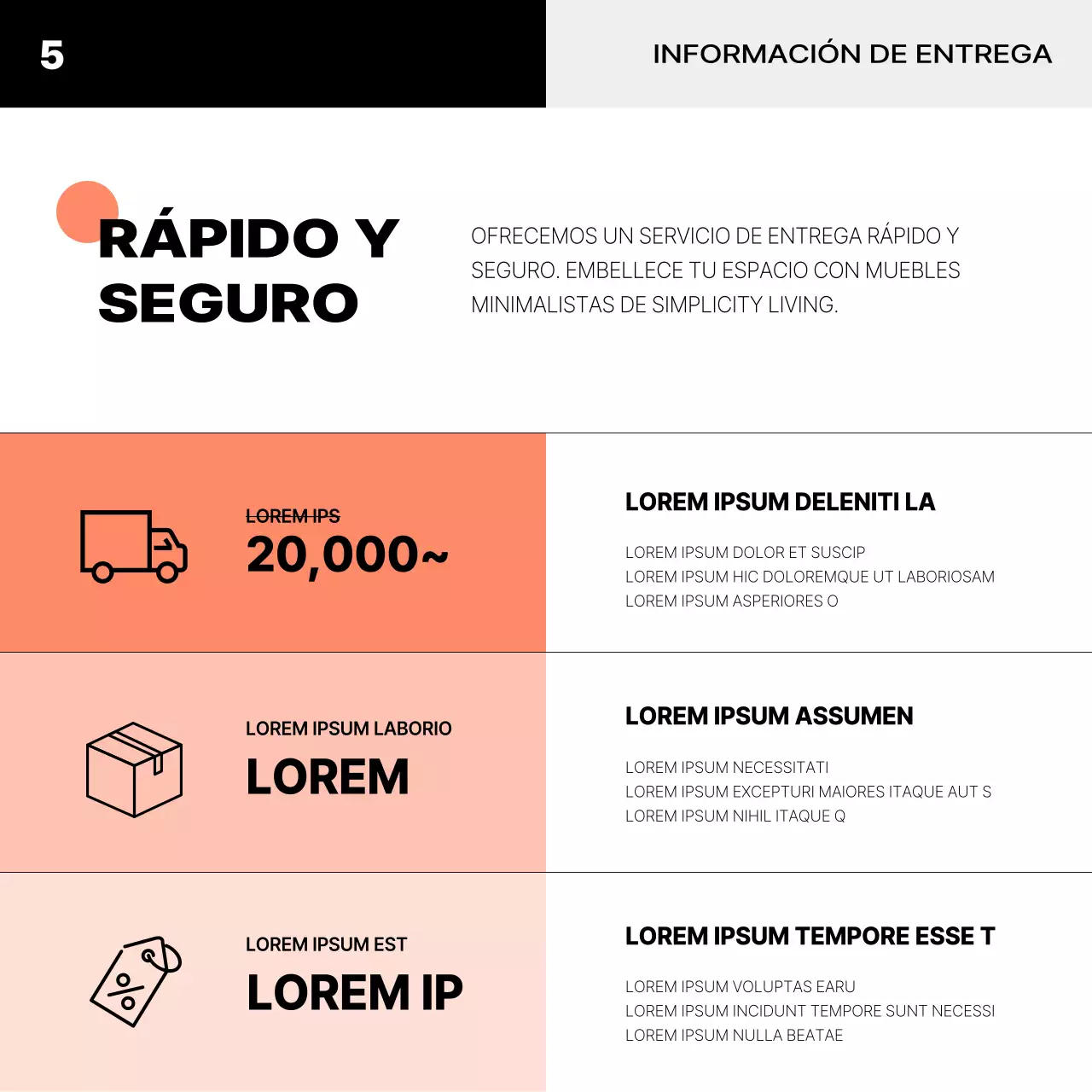 Un interior minimalista en naranja y negro