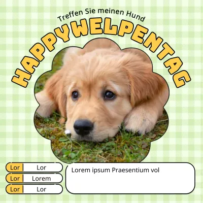 Werbung für ein kitschiges Hündchen in Chartreuse