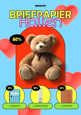 Kortingsadvertentie voor vintage design briefpapier in lichtblauw en rood