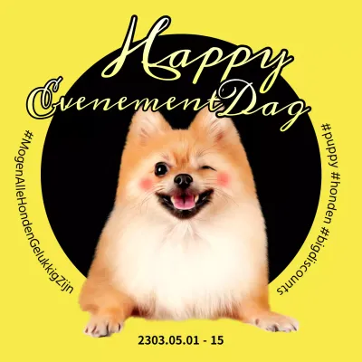 Een eenvoudige geel met zwarte advertentie voor de verkoop van hondenbenodigdheden