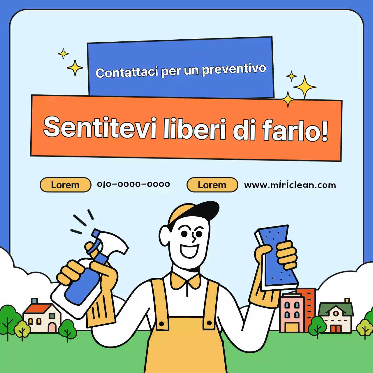 Promuovete la vostra agenzia di pulizia blu e gialla