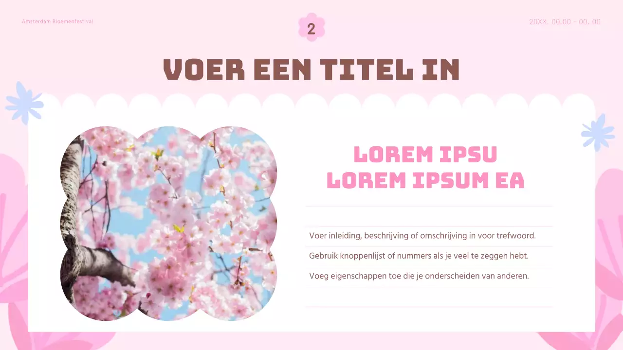 Een festivalplanner met lentebloemen, roze en lichtblauw