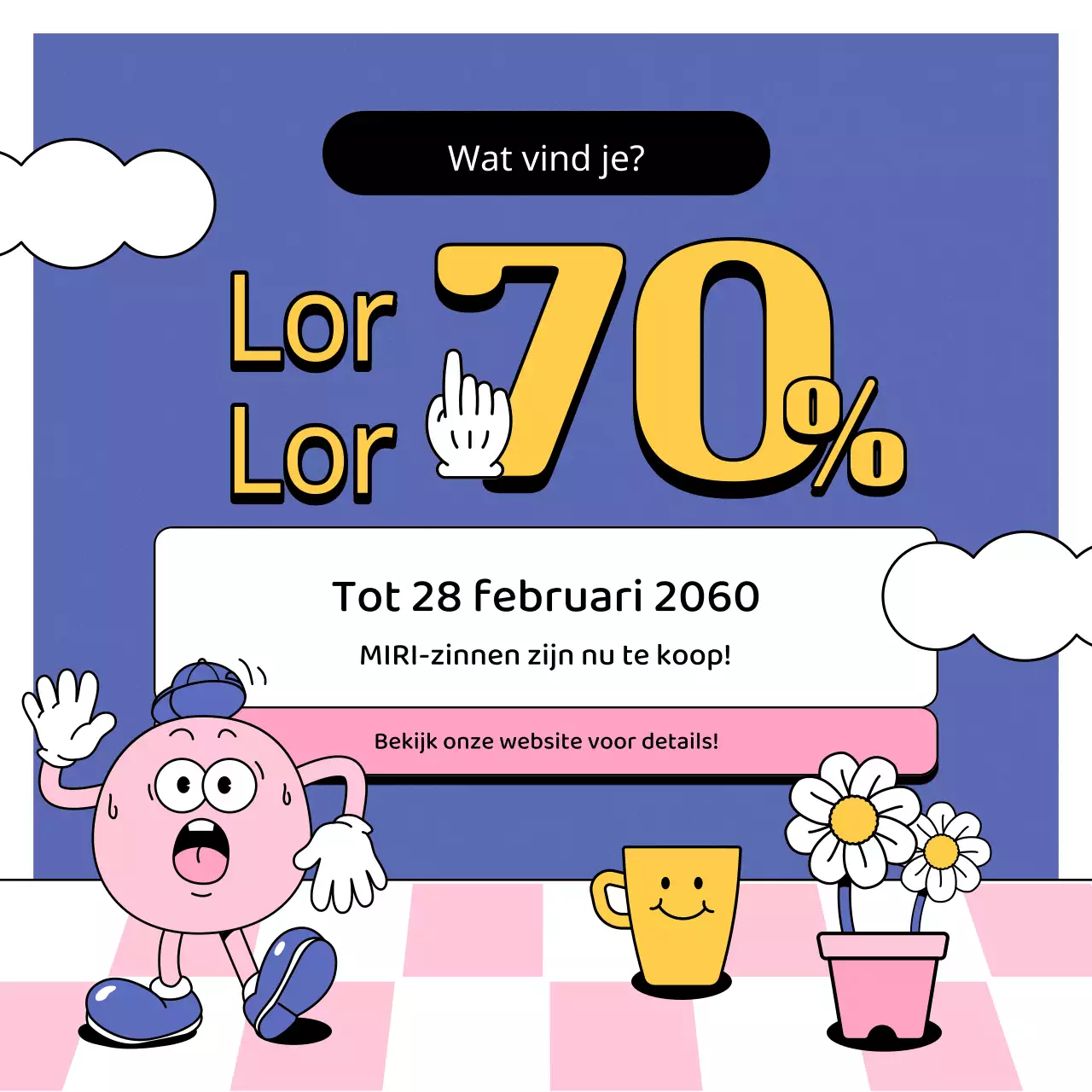 Een kitscherig paars en roze juichevenement promoten