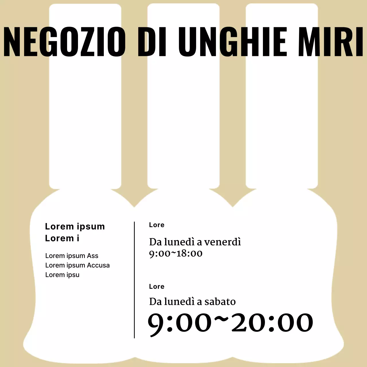 Il semplice annuncio degli orari di apertura di Beige