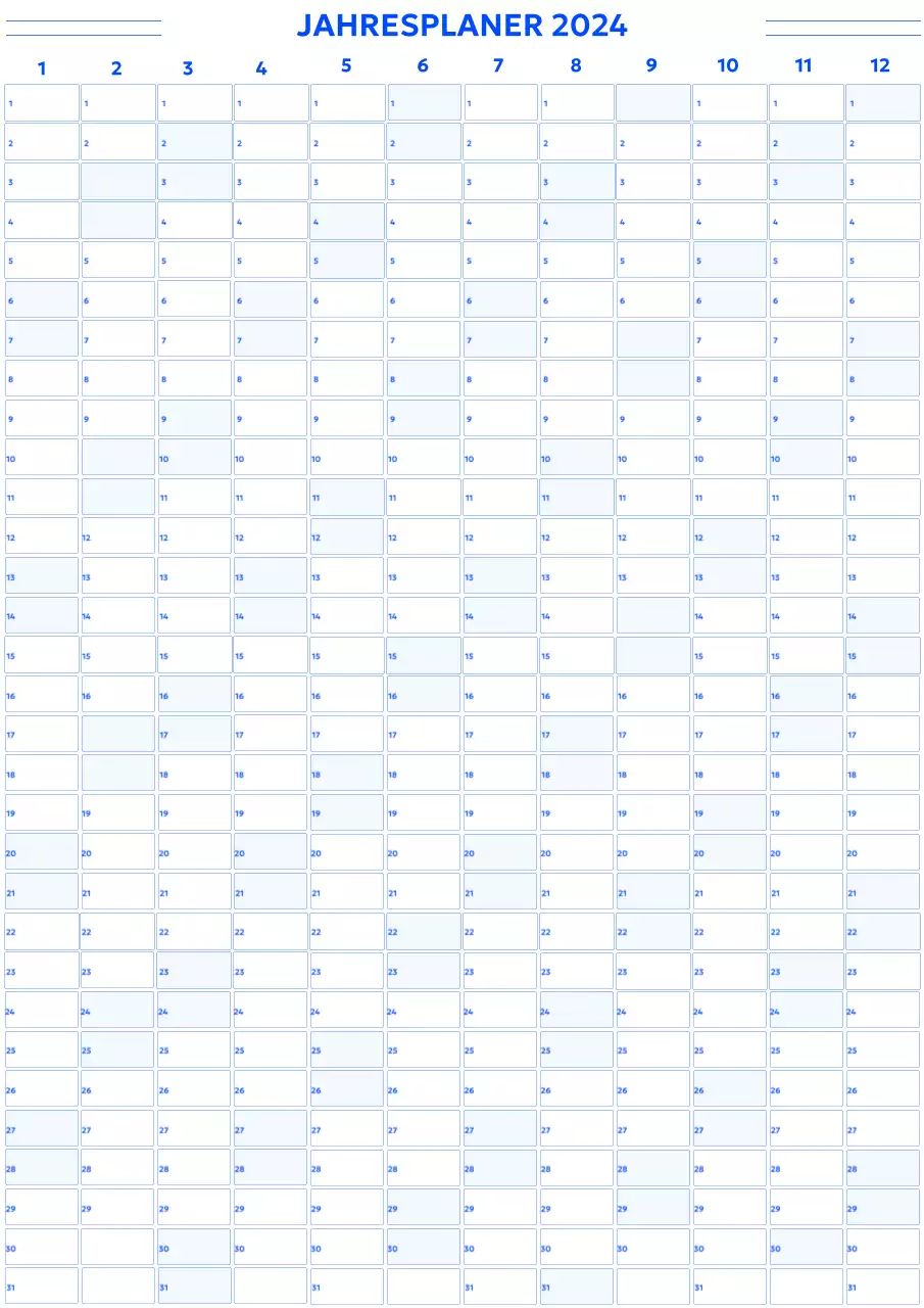 Ein einfacher Jahreskalender im gotischen Stil mit blauen runden Quadraten