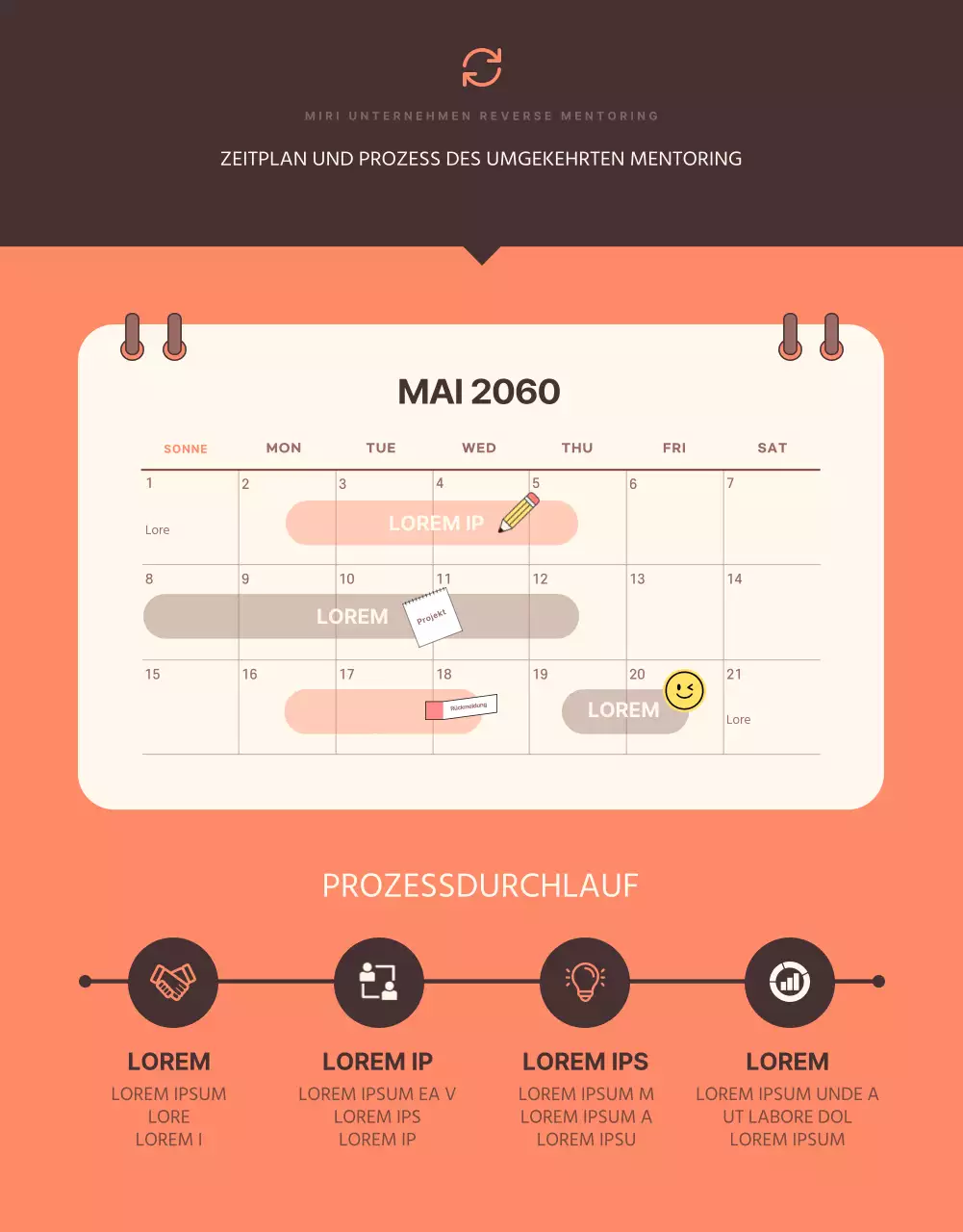 Orange und braun, im Trend liegende interne Mentor-Mentee-Postings