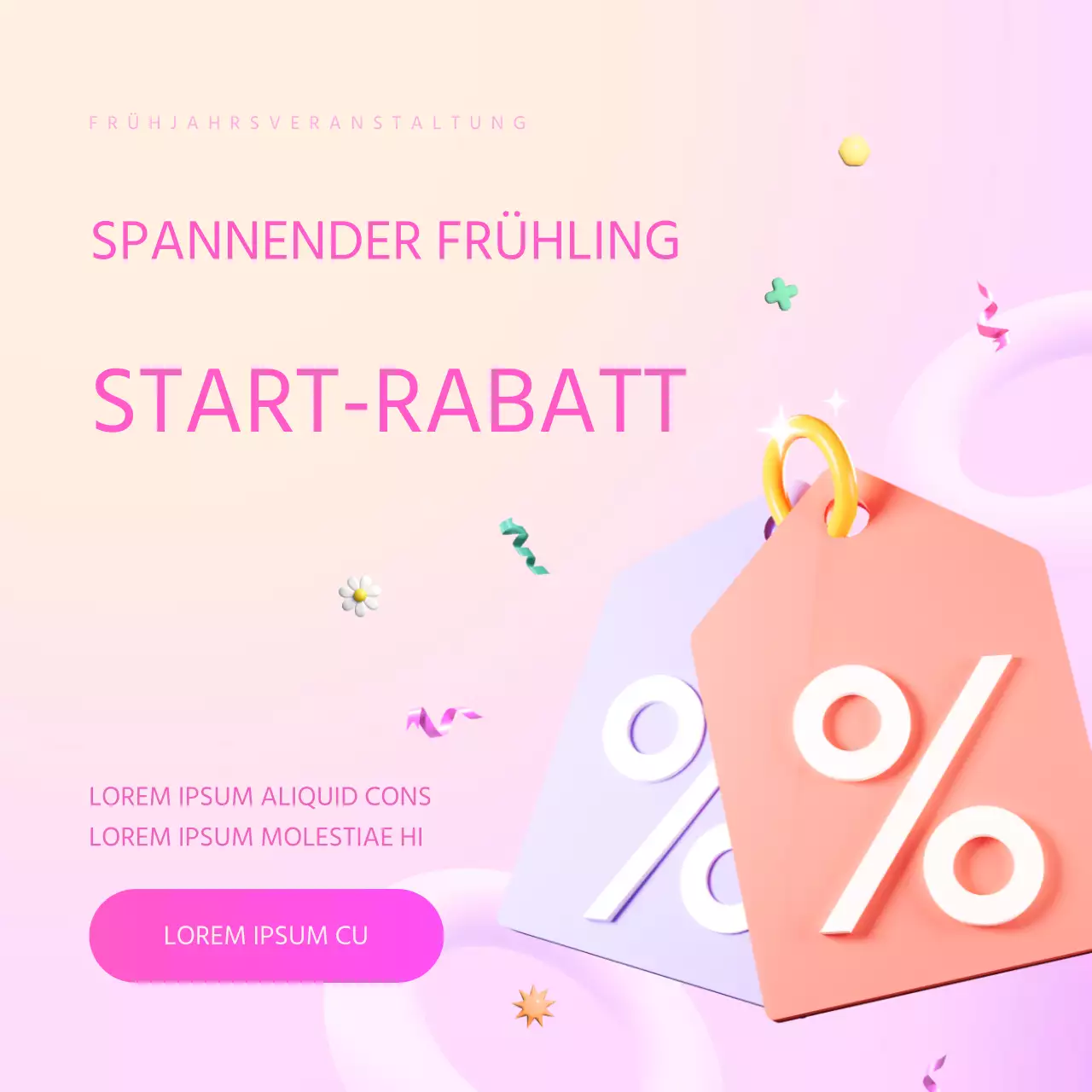 Eine moderne Frühlingsausverkaufsanzeige in Rosa und Lila