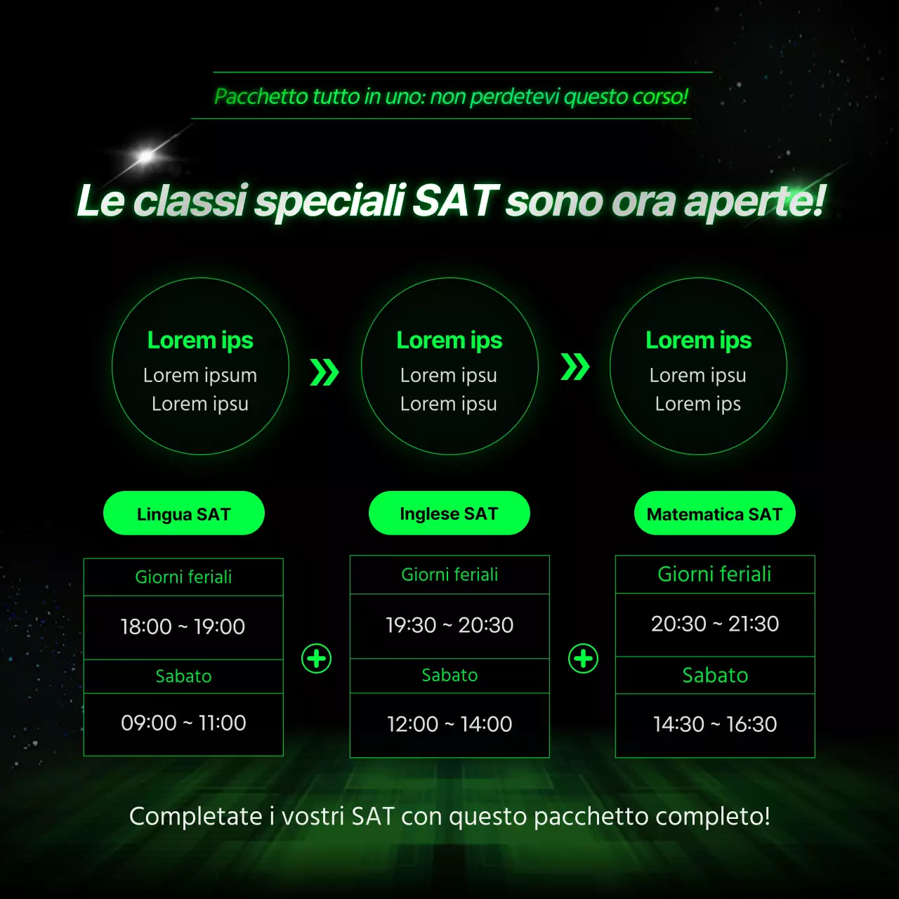 Promozione neon-colorata e cibernetica di una scuola superiore di preparazione al SAT