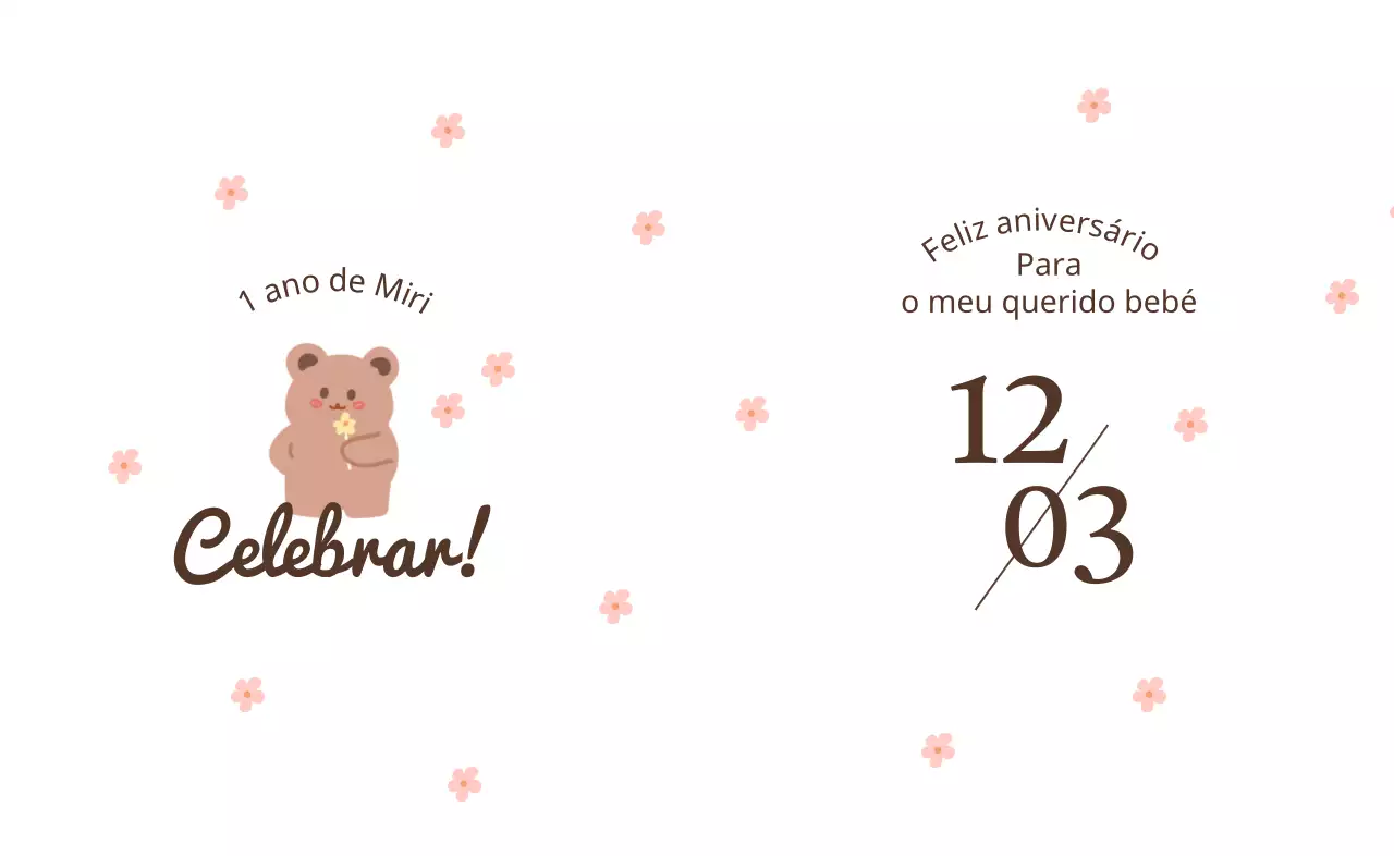 Desenho de um urso com flores e uma festa de pedra com motivos florais