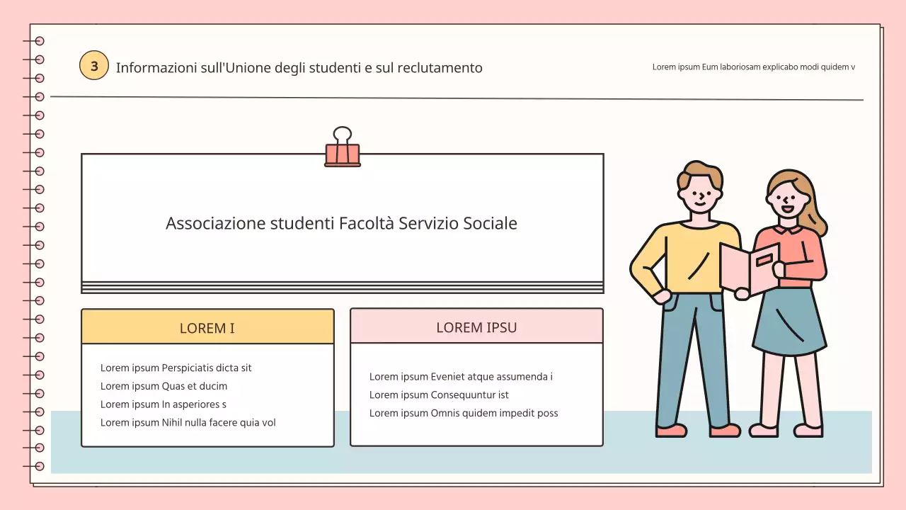 Un semplice orientamento per i nuovi dipendenti, in rosa e azzurro.