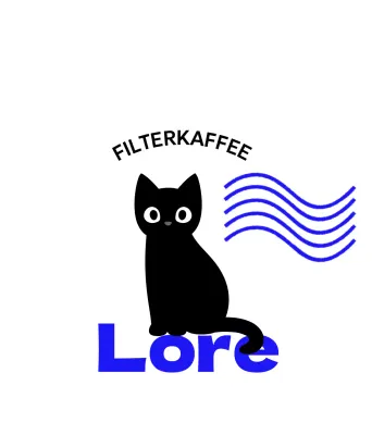 Cafe-Ware mit niedlichen Katzen und blauem Text und Wellen