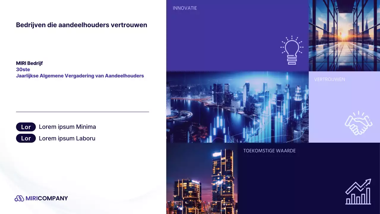 Een moderne presentatie voor aandeelhouders in paars