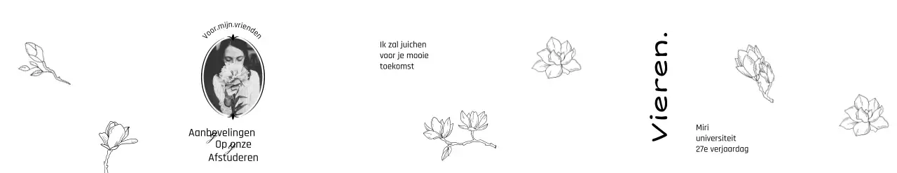 Afstuderen met een stijlvolle uitstraling met bloemrijke lijnillustraties en foto's