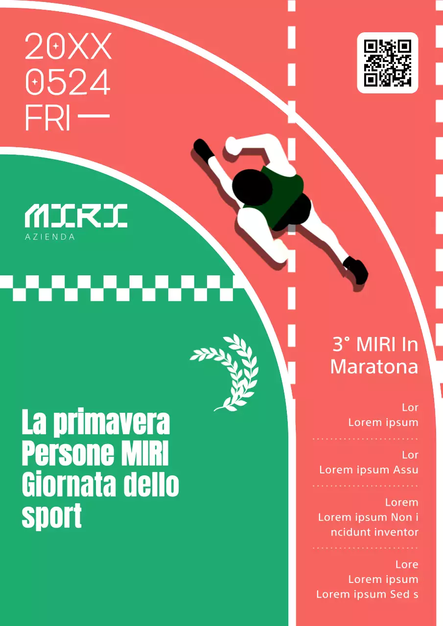Un semplice annuncio di maratona aziendale in rosso e verde
