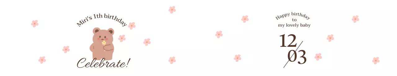 お花を持ったクマの絵と花柄が描かれたお誕生日会