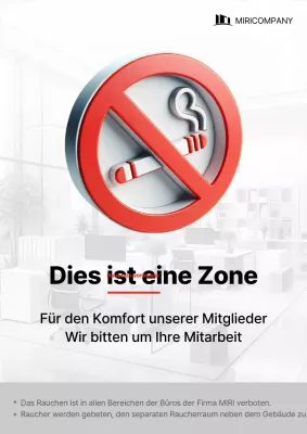 Ein weißer, hervorgehobener Hinweis auf das Rauchverbot im Unternehmen