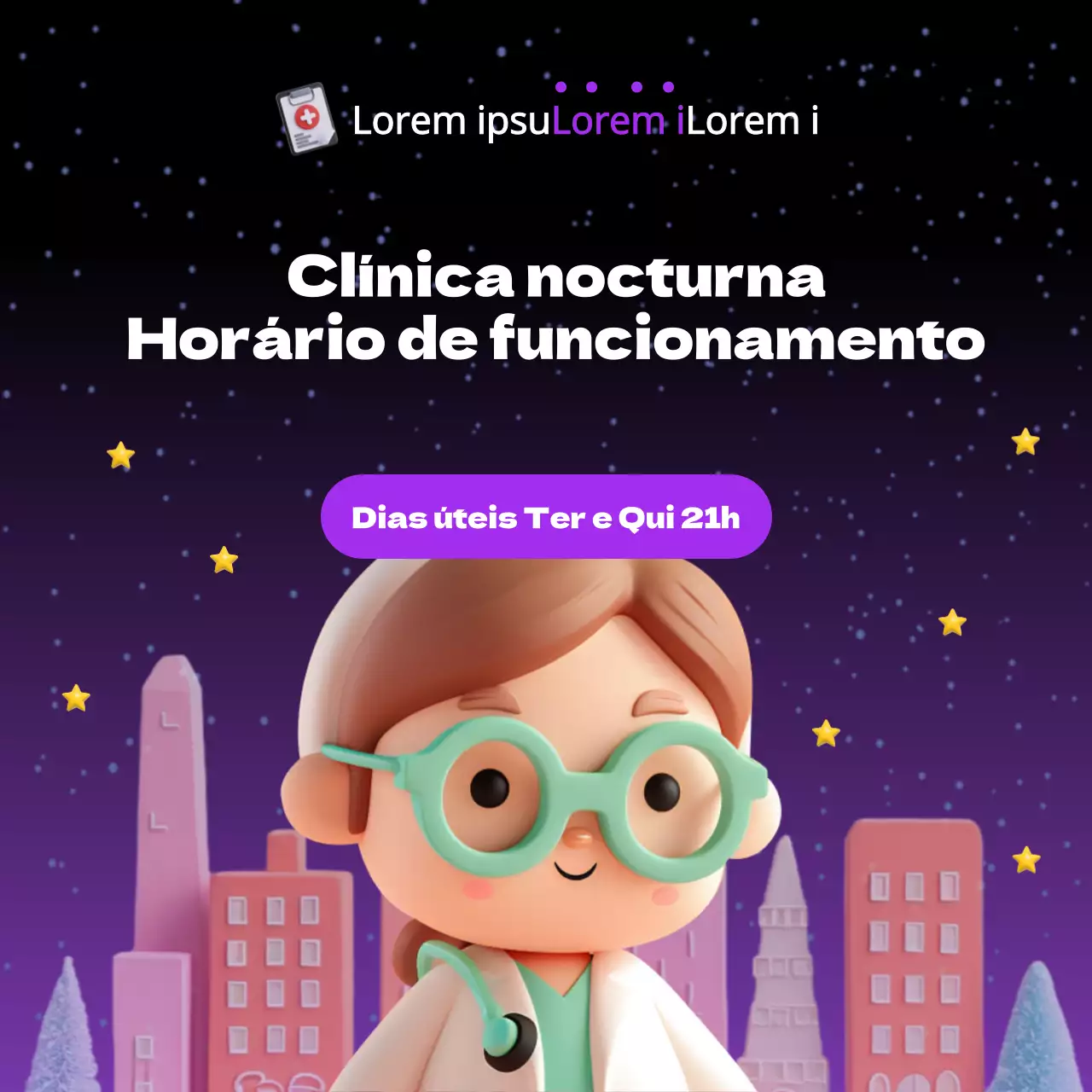 Preto e roxo, clínicas nocturnas simplesPublicidade