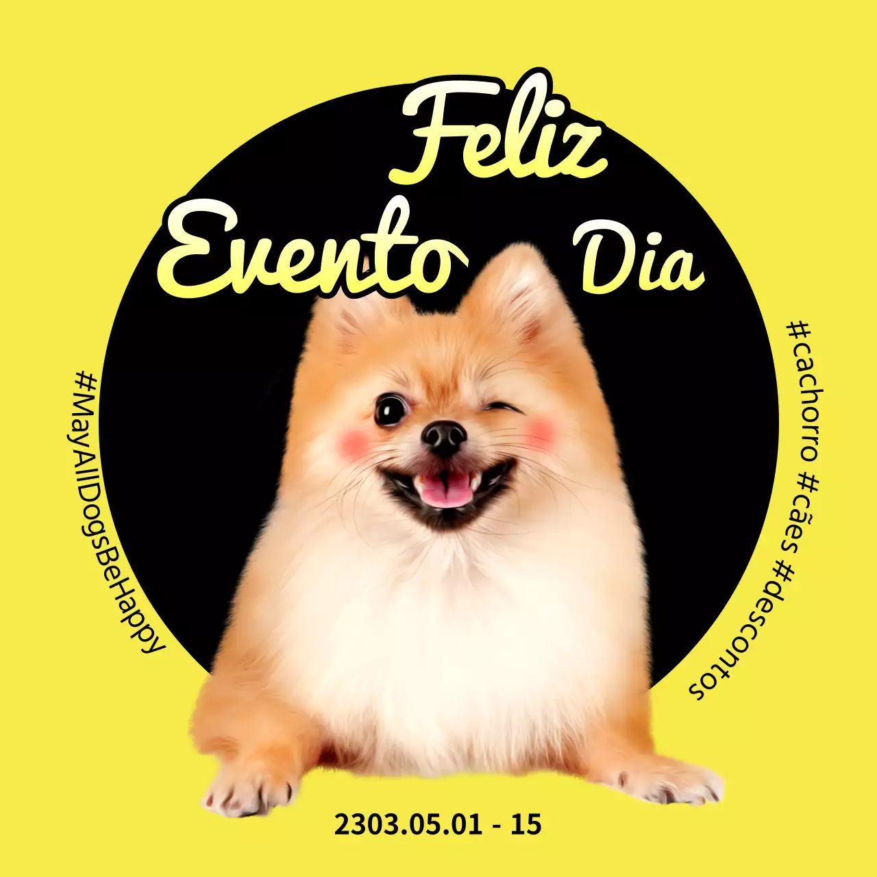 Um simples anúncio amarelo e preto de venda de artigos para cães