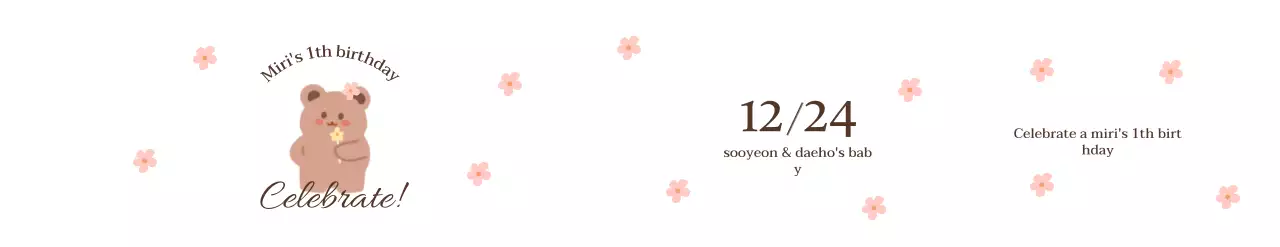 お花を持ったクマの絵と花柄が描かれたお誕生日会