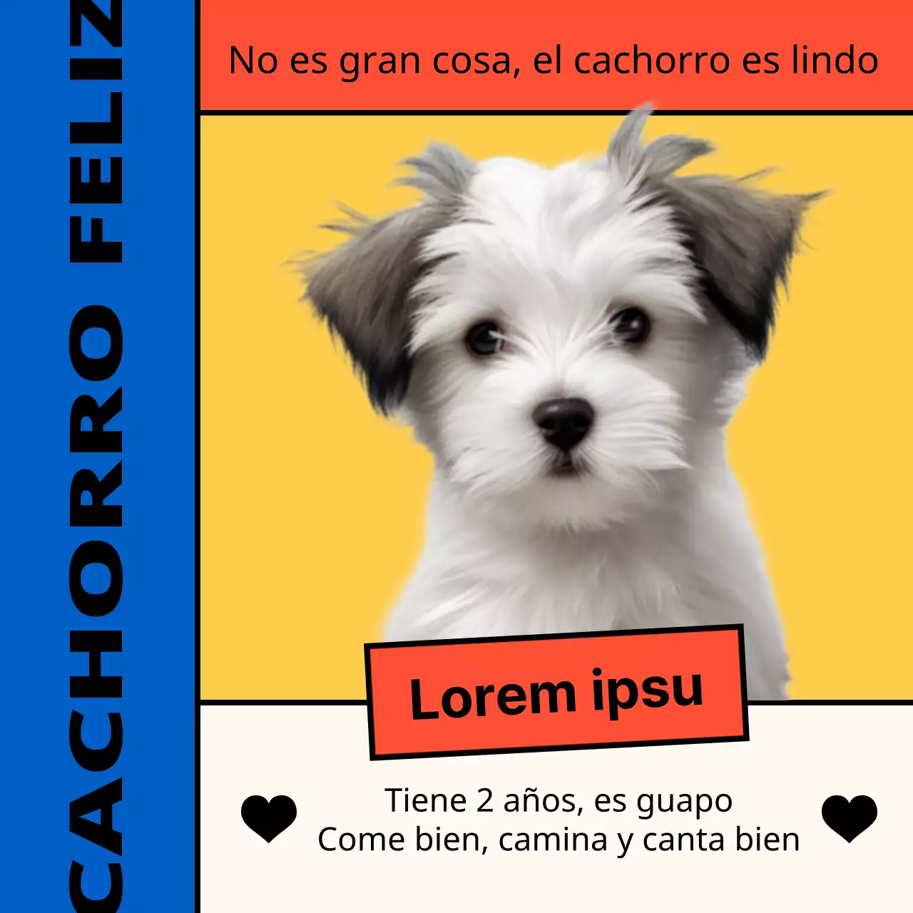 Promover la introducción de un cachorro kitsch amarillo y azul