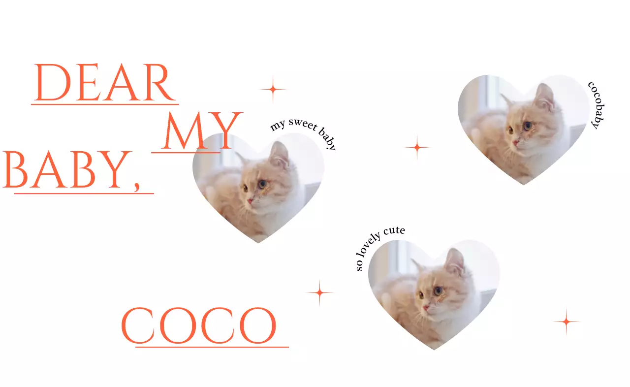 猫のハートの写真と赤色のキラキラが付いた可愛らしいグッズ。