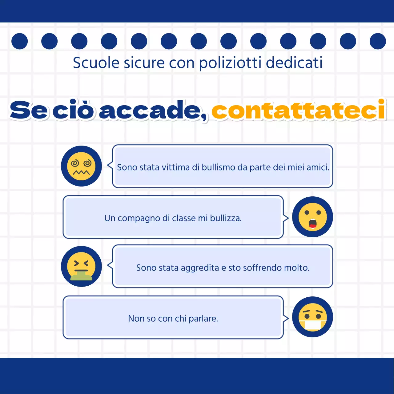 Una semplice campagna "I nostri agenti di polizia scolastica" in giallo e blu.