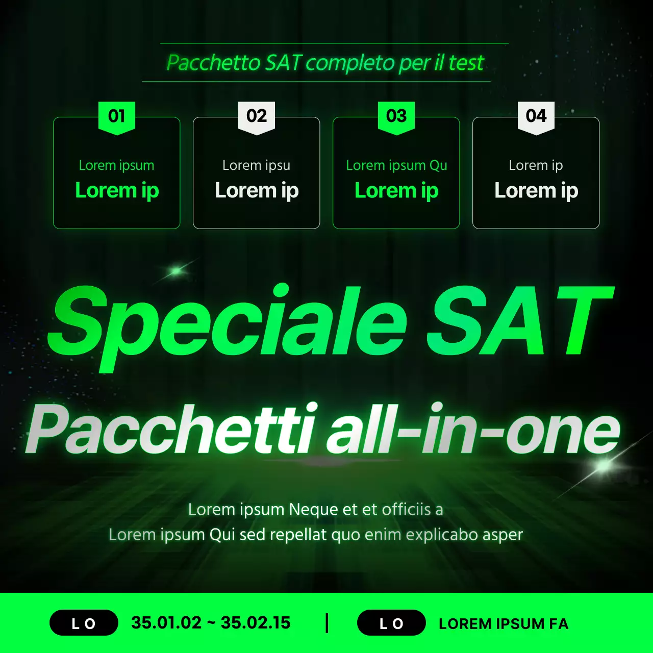 Promozione neon-colorata e cibernetica di una scuola superiore di preparazione al SAT