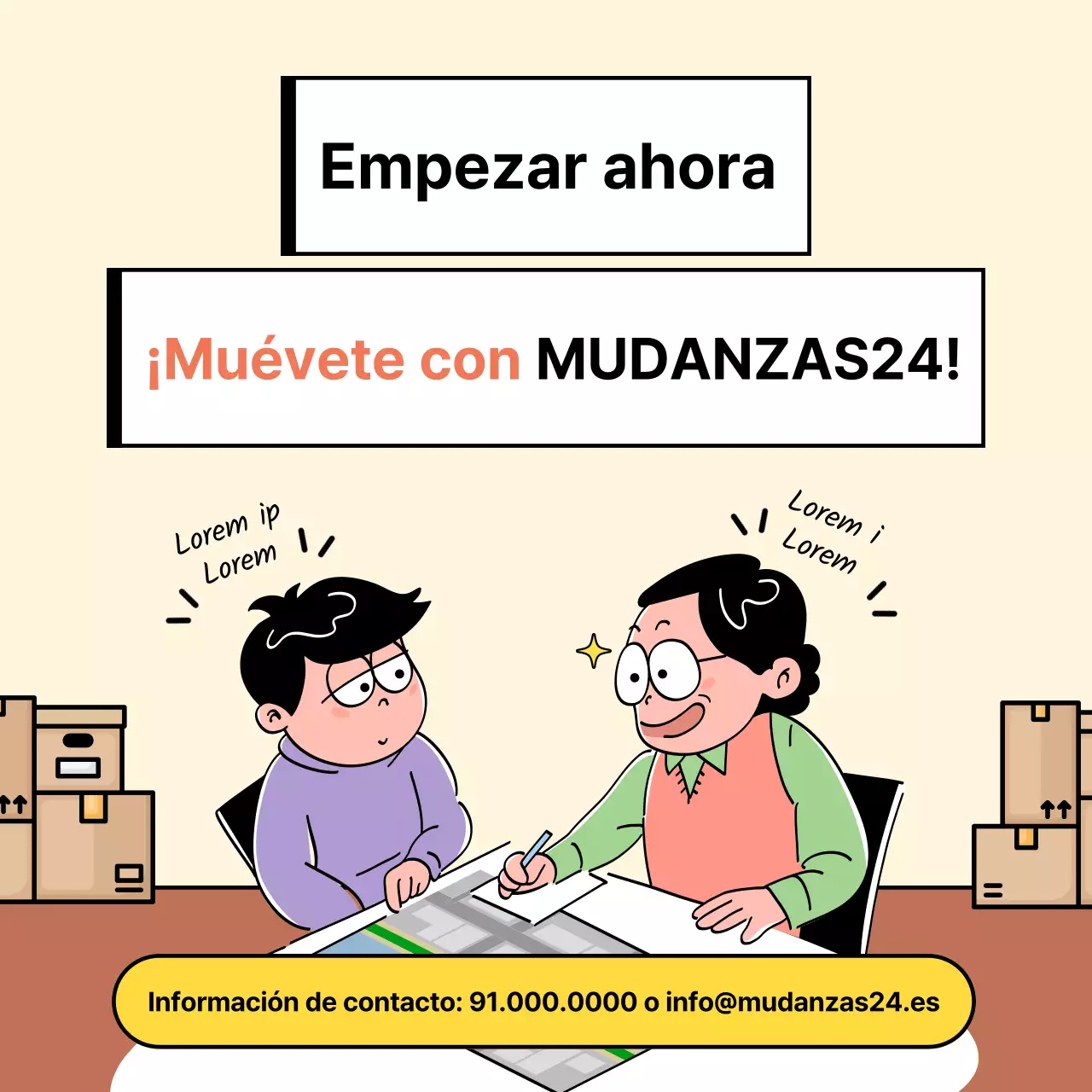 Promocione su empresa de envases marfil y marrón