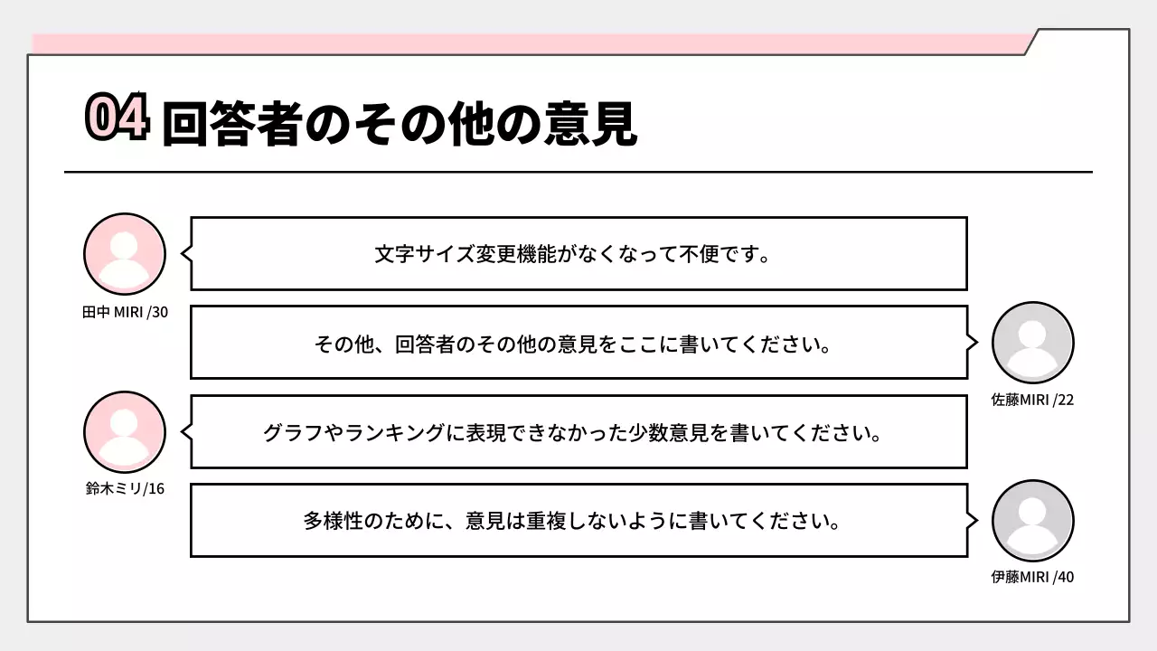 ピンク シンプル アンケート 報告書 プレゼンテーション
