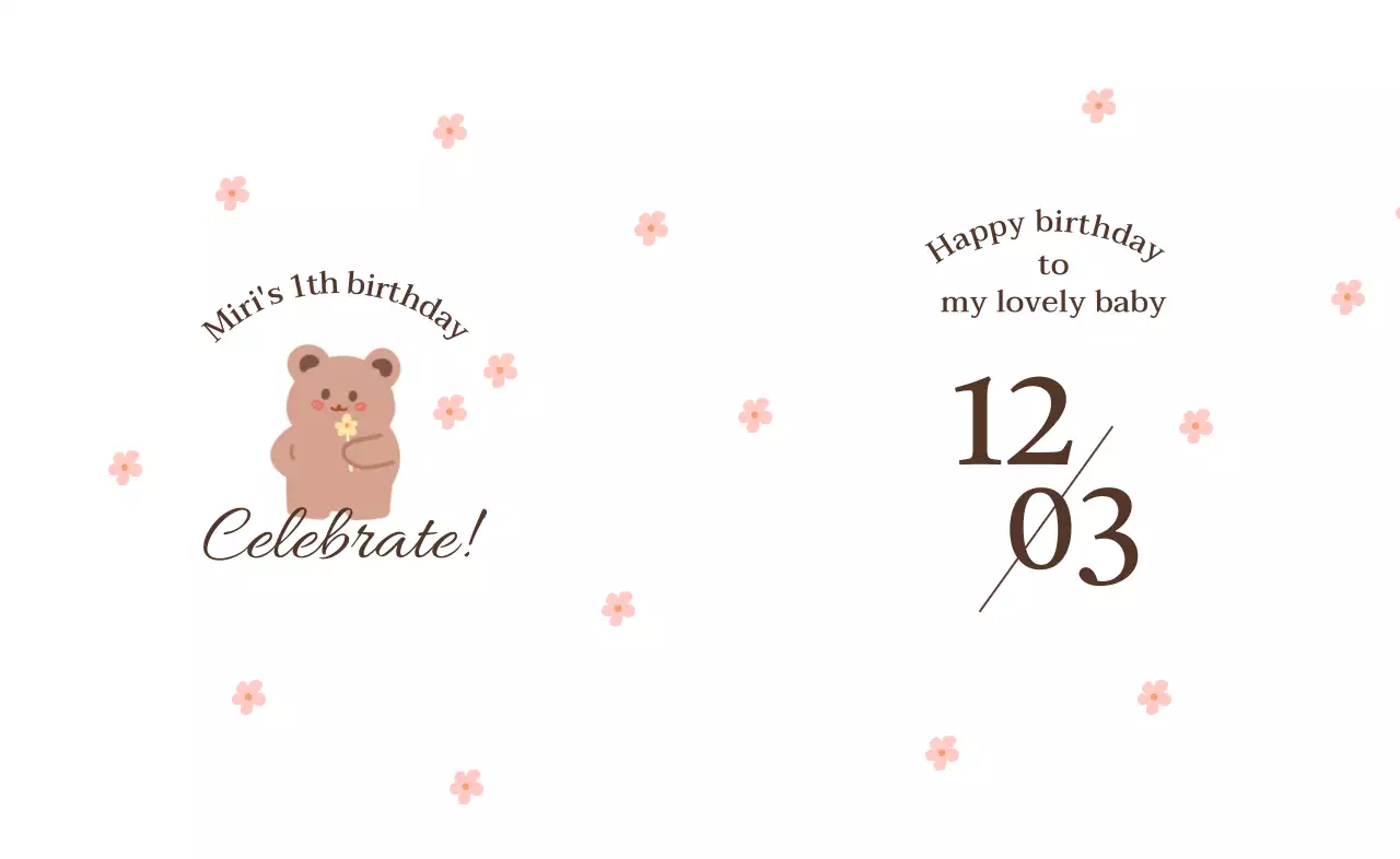 お花を持ったクマの絵と花柄が描かれたお誕生日会