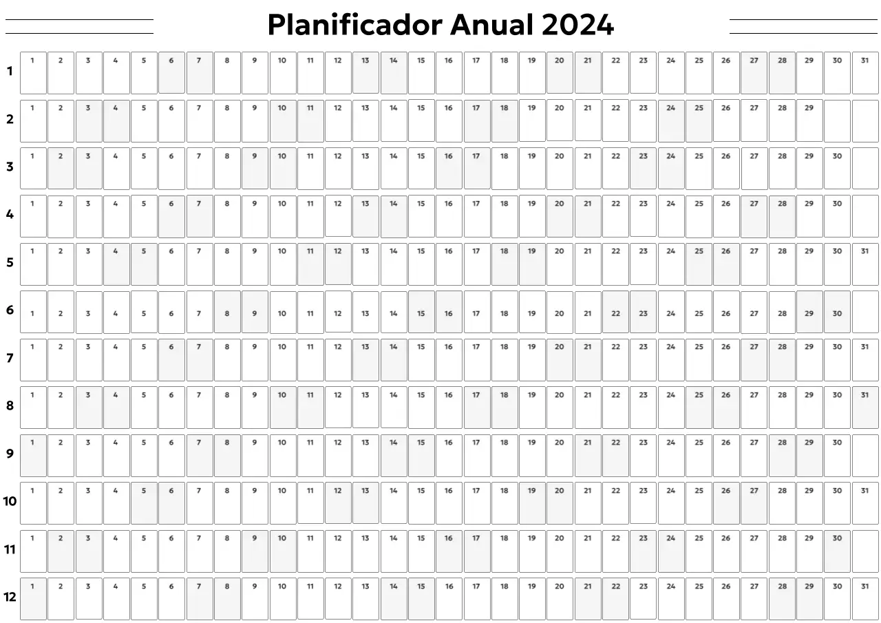 Un sencillo calendario anual en fuente gótica con cuadrados redondeados