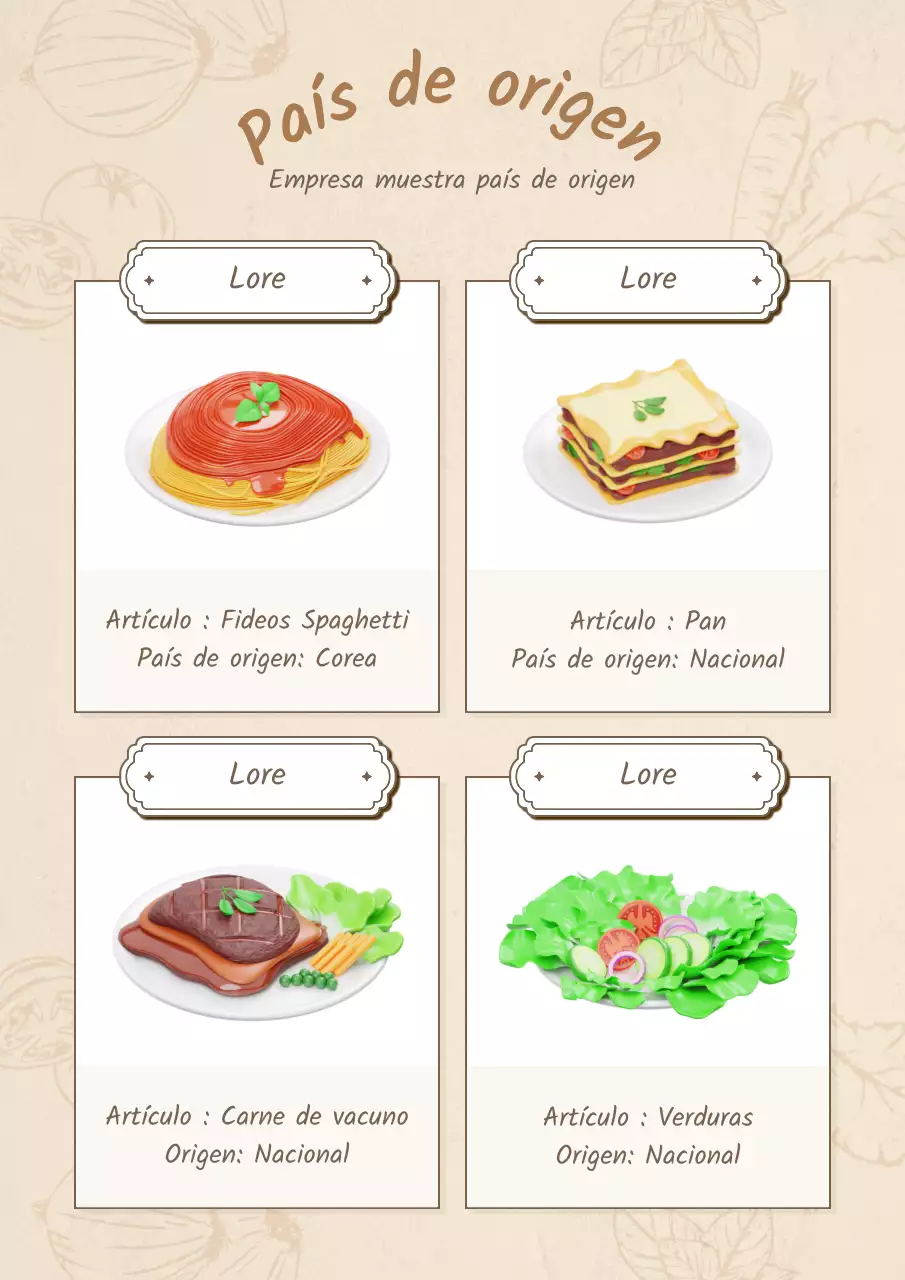 Bonita información sobre el país de origen sobre fondo beige