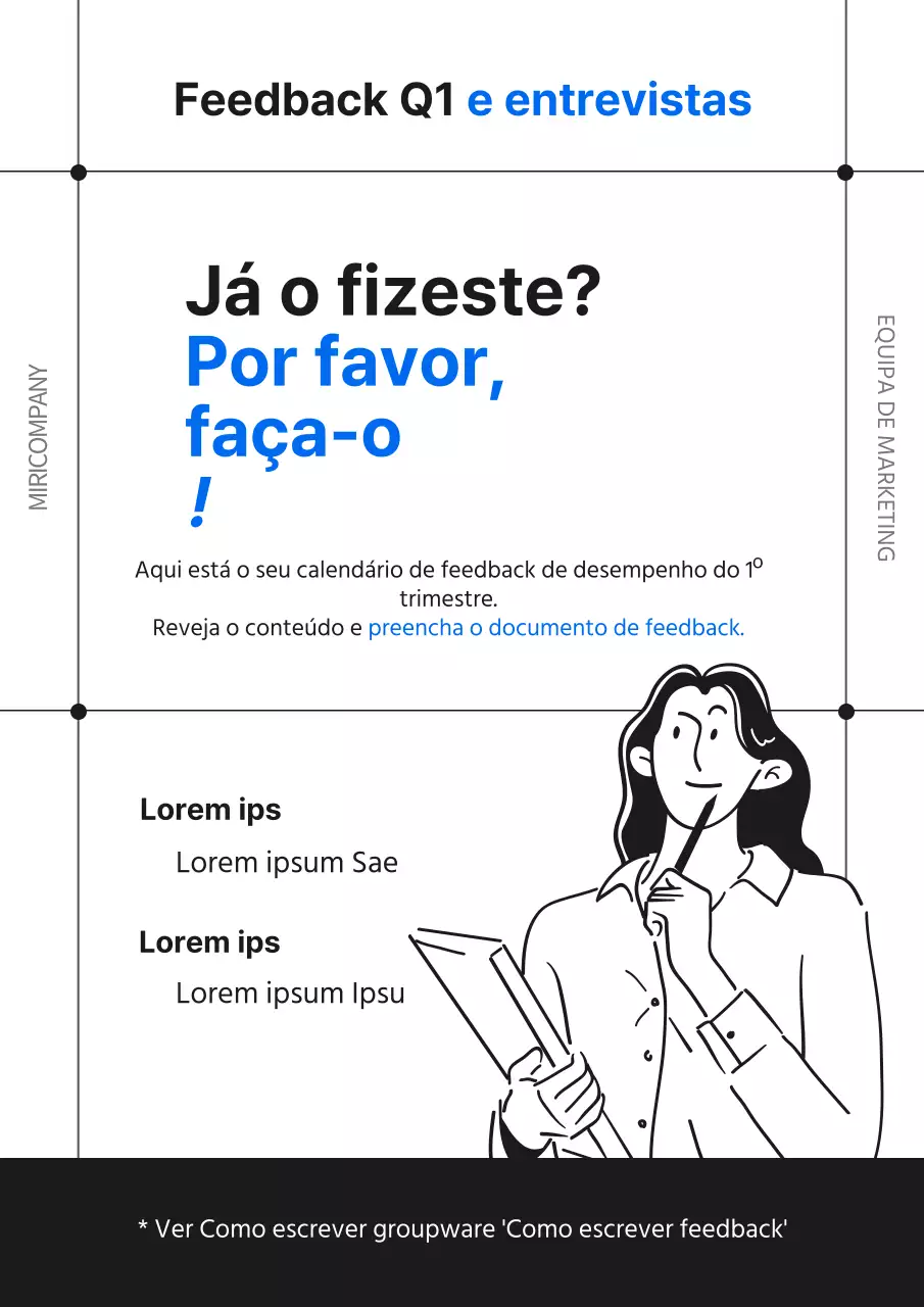 Um guia para solicitar um simples feedback de desempenho preto e azul