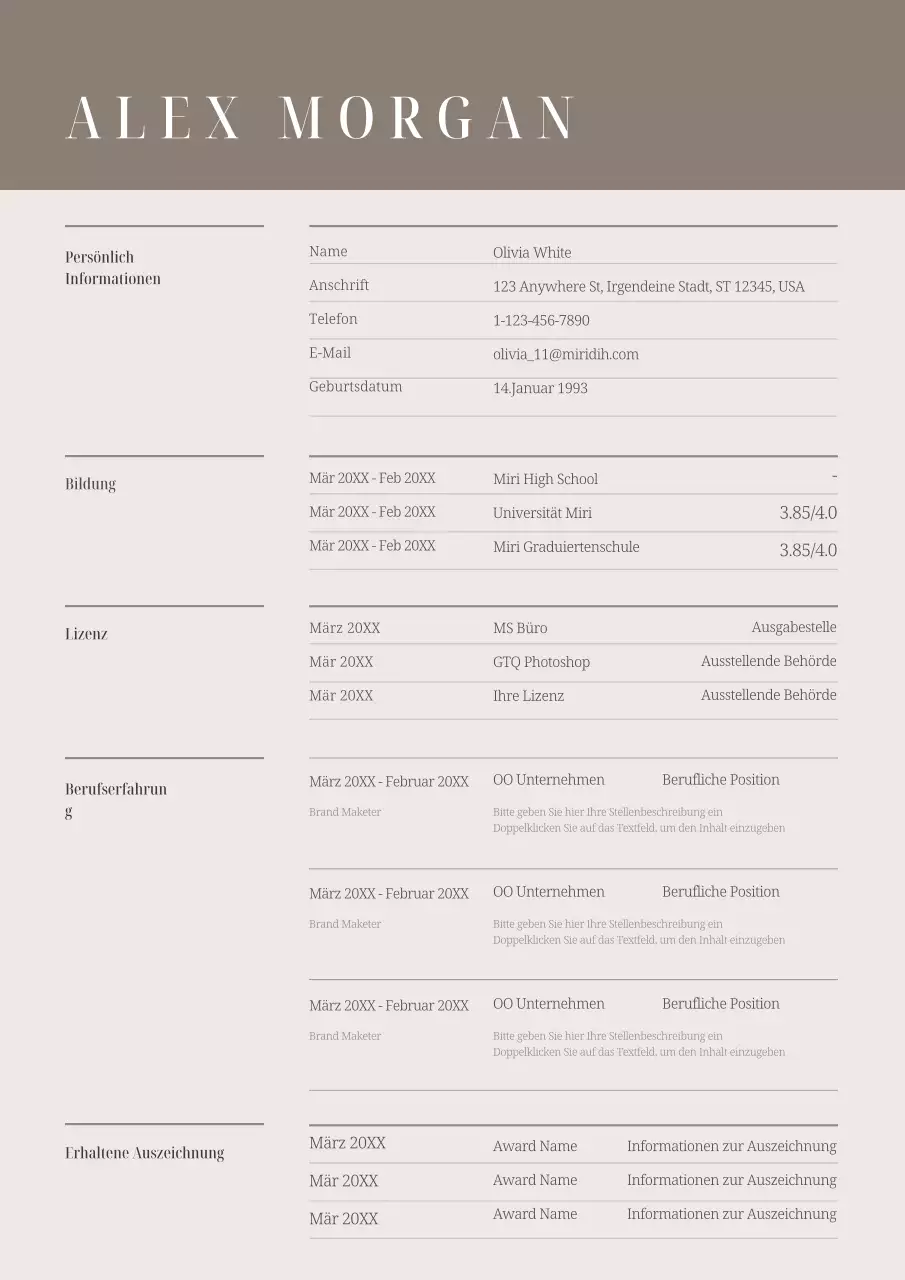 Einfache Informationen zum Lebenslauf in Beige und Rosa