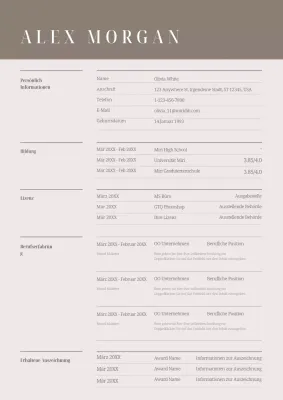 Einfache Informationen zum Lebenslauf in Beige und Rosa