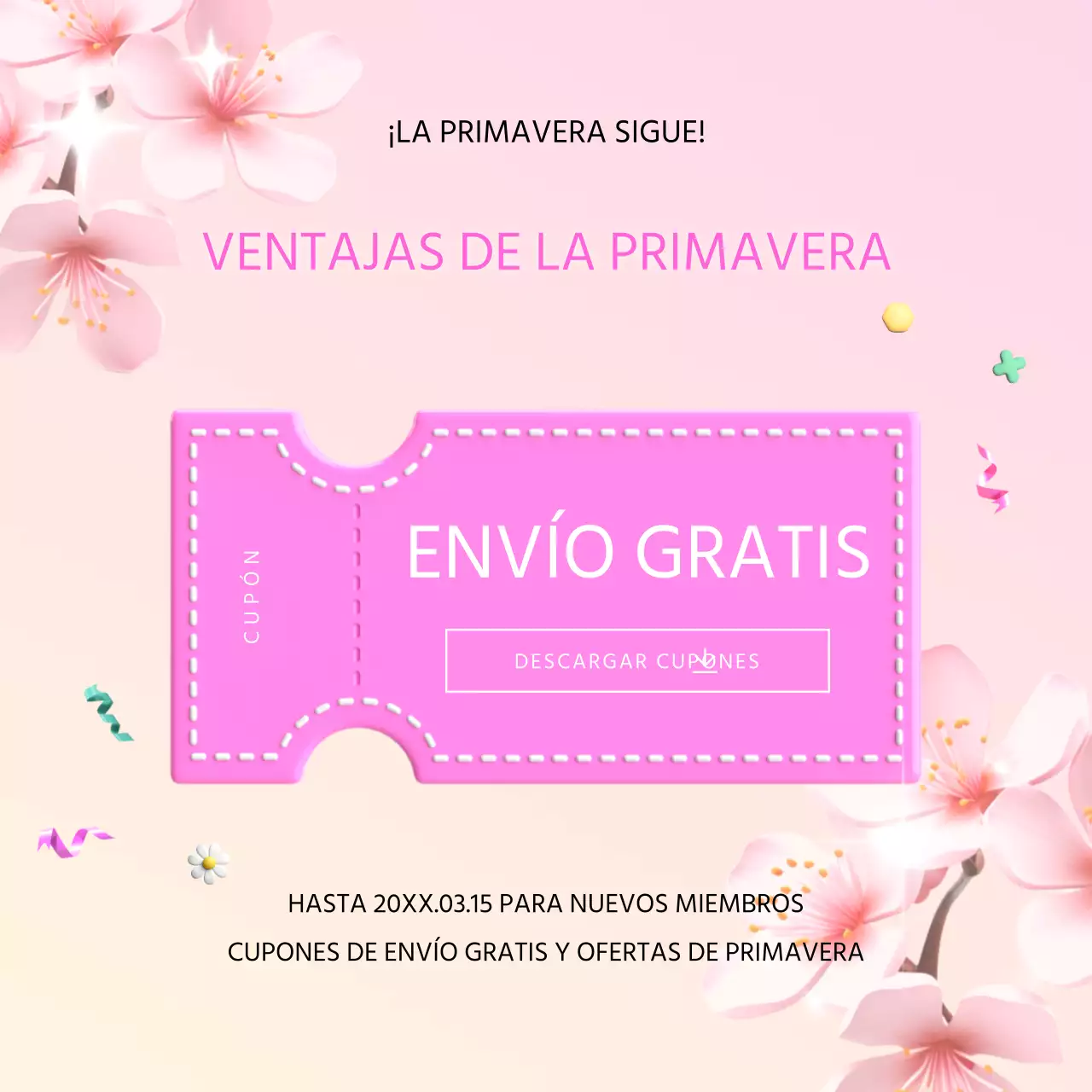 Un moderno anuncio de rebajas de primavera en rosa y morado