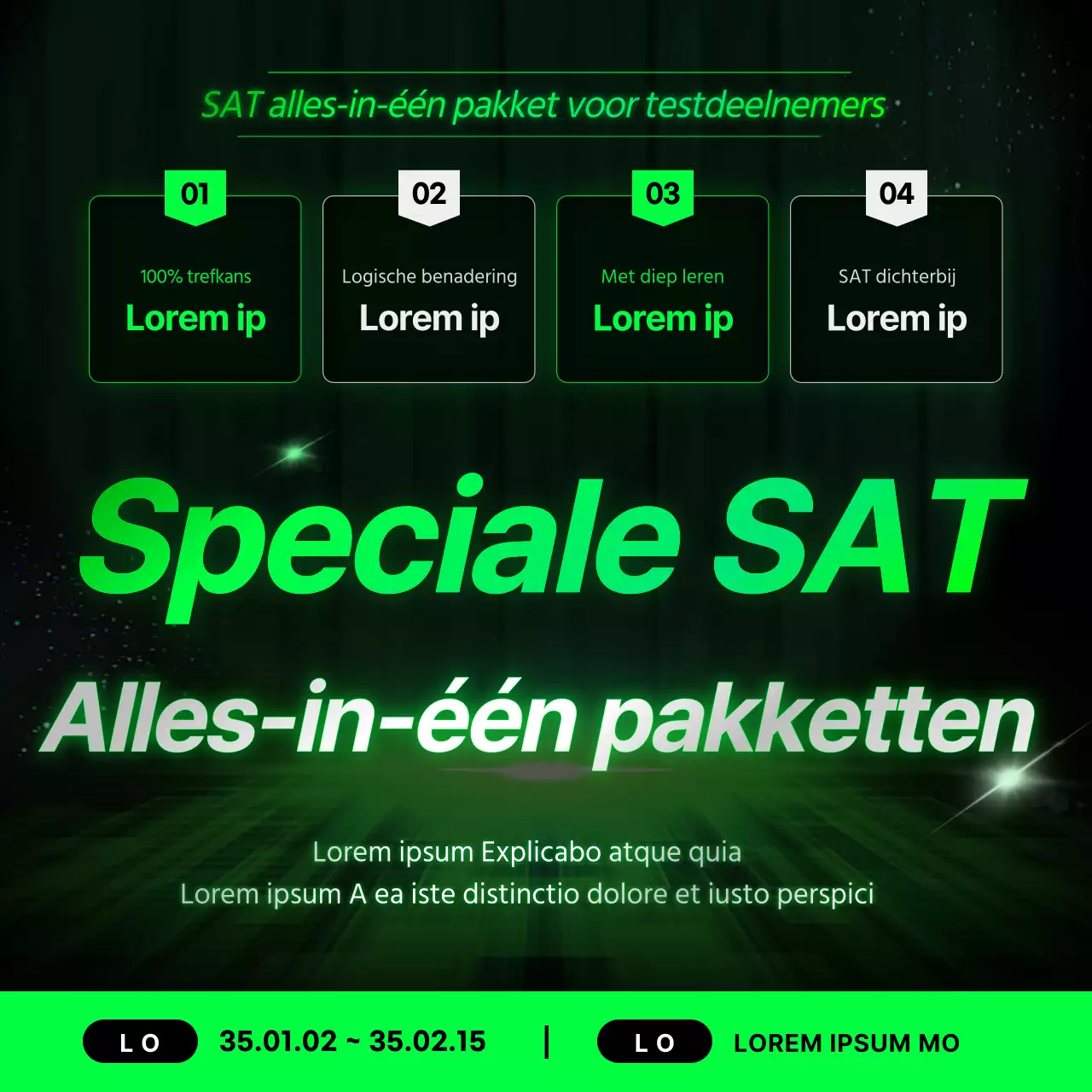 Neonkleurige, cyberachtige promotie van een middelbare SAT-voorbereidingsschool