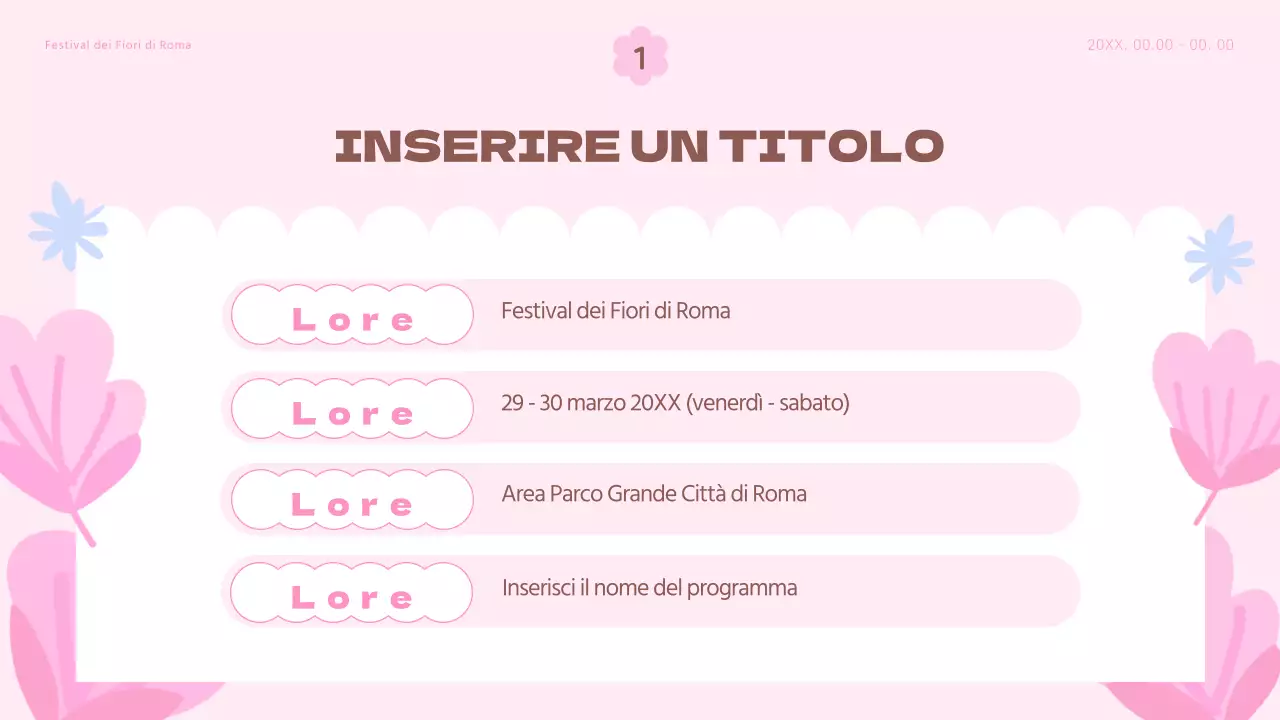 Un planner per un festival floreale primaverile, con tonalità di rosa e azzurro.