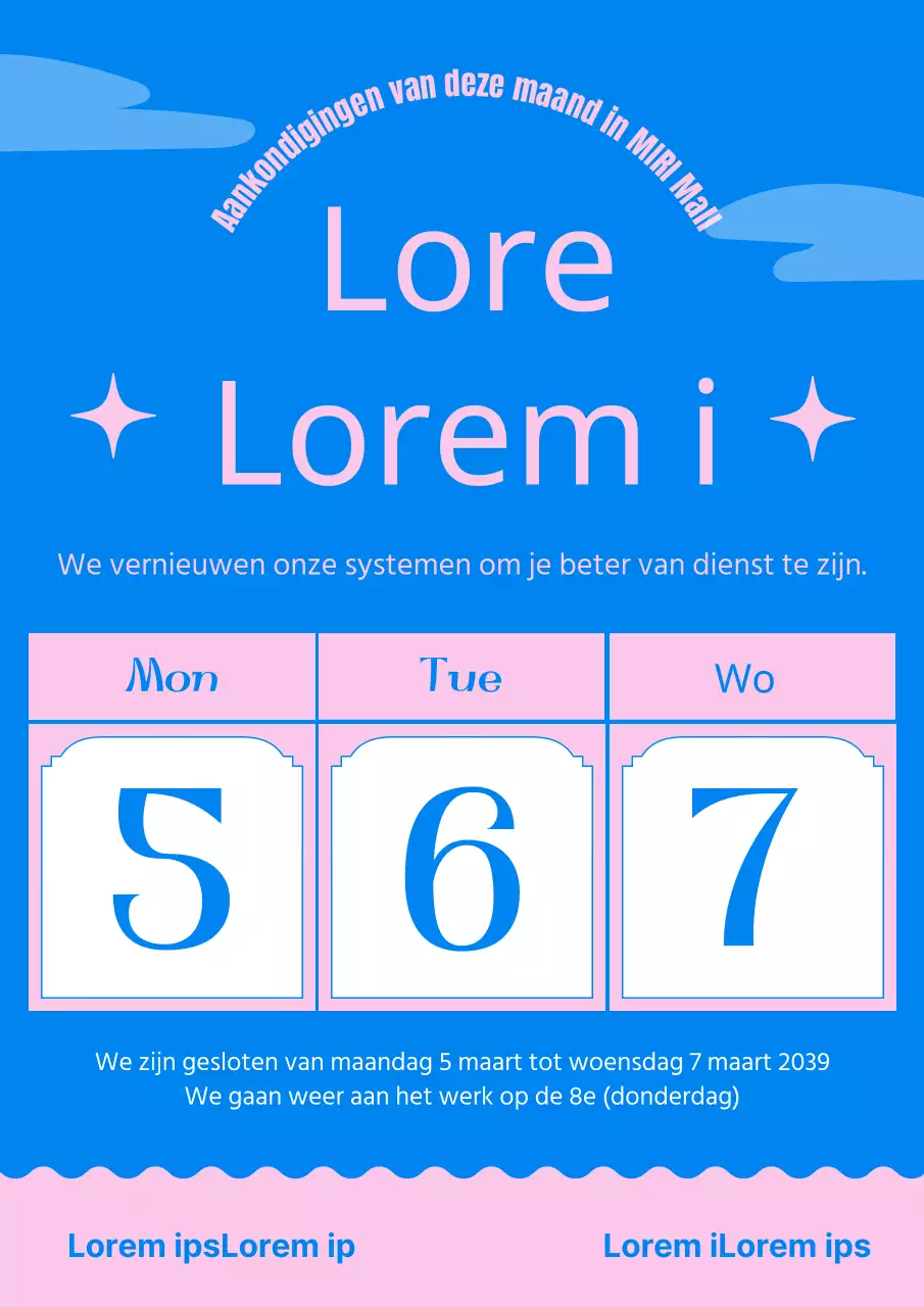 Eenvoudige vakantieaankondiging in het winkelcentrum in lichtblauw en roze