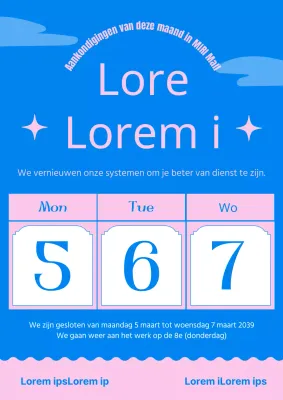 Eenvoudige vakantieaankondiging in het winkelcentrum in lichtblauw en roze