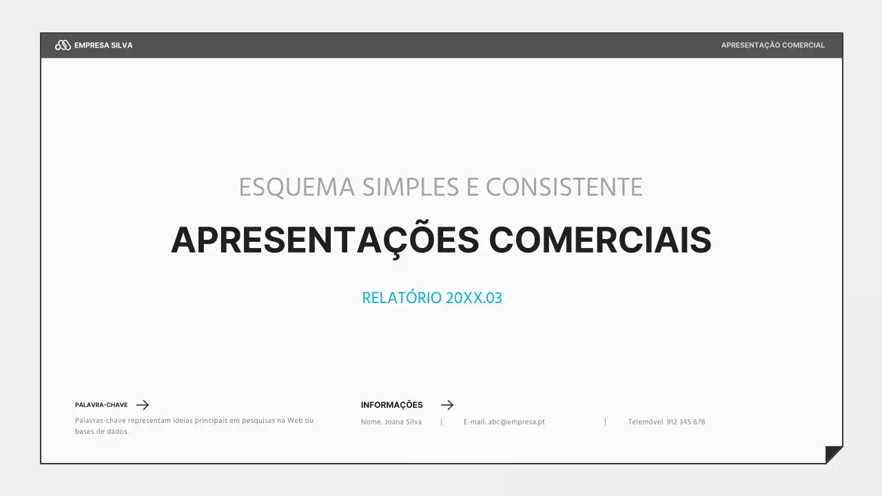 Uma apresentação comercial simples em preto e azul claro