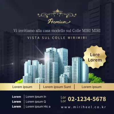 Promuovere appuntamenti per visitare una semplice casa modello in blu navy e oro