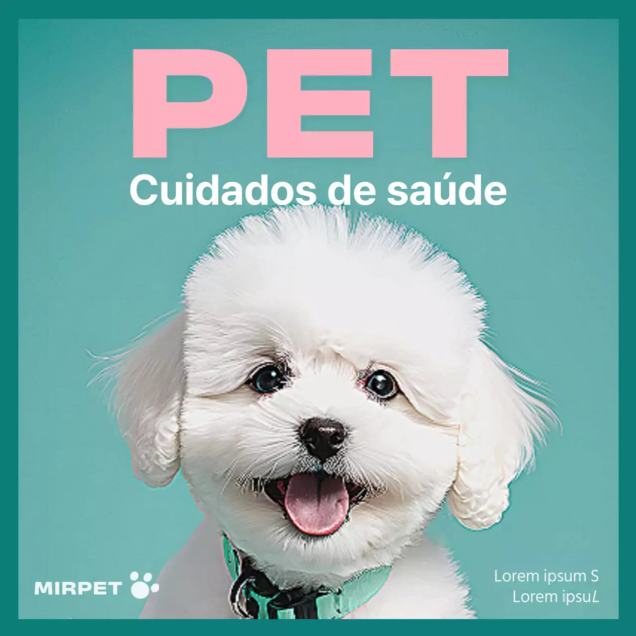 Promover os cuidados de saúde dos animais de estimação em tons de menta e cor-de-rosa