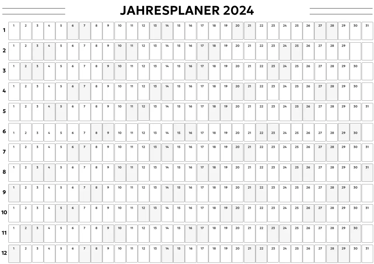 Ein einfacher Jahreskalender in einer gotischen Schriftart mit abgerundeten Quadraten