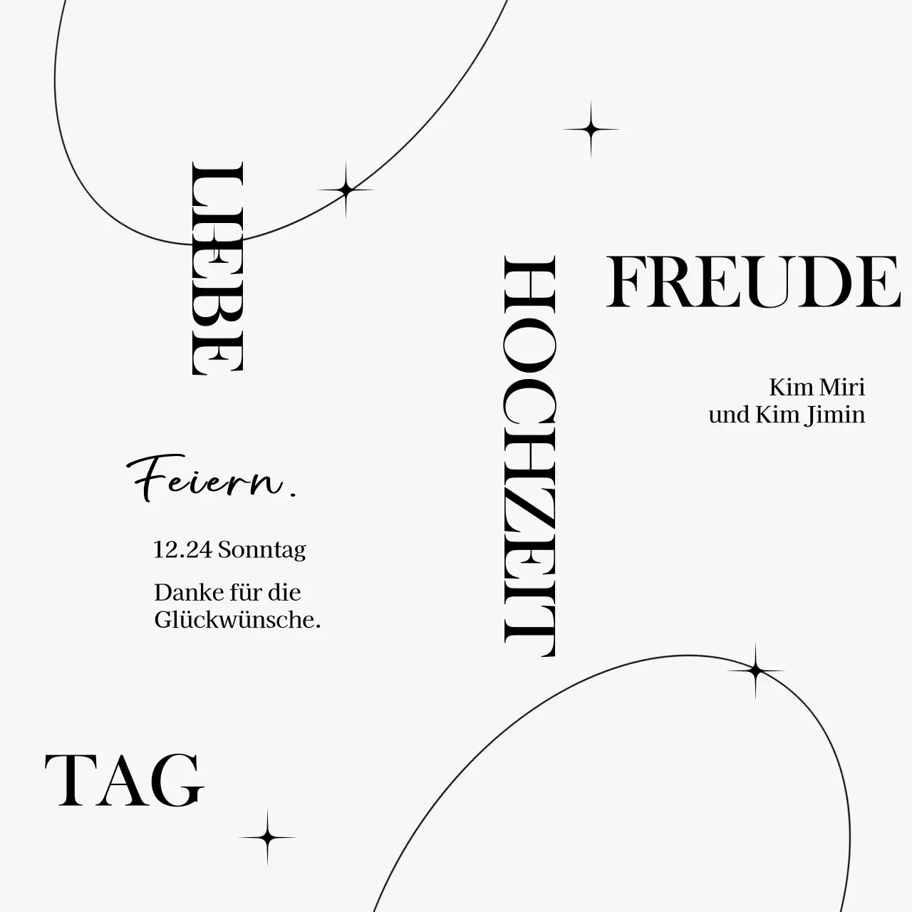 Eine stilvolle Hochzeitsfeier mit Linienkreis-Illustrationen und Glitzer