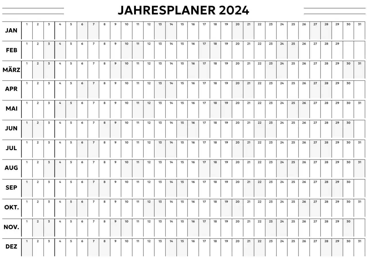 Ein einfacher und moderner Jahreskalender in Schwarz und Weiß