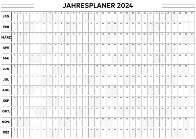 Ein einfacher und moderner Jahreskalender in Schwarz und Weiß