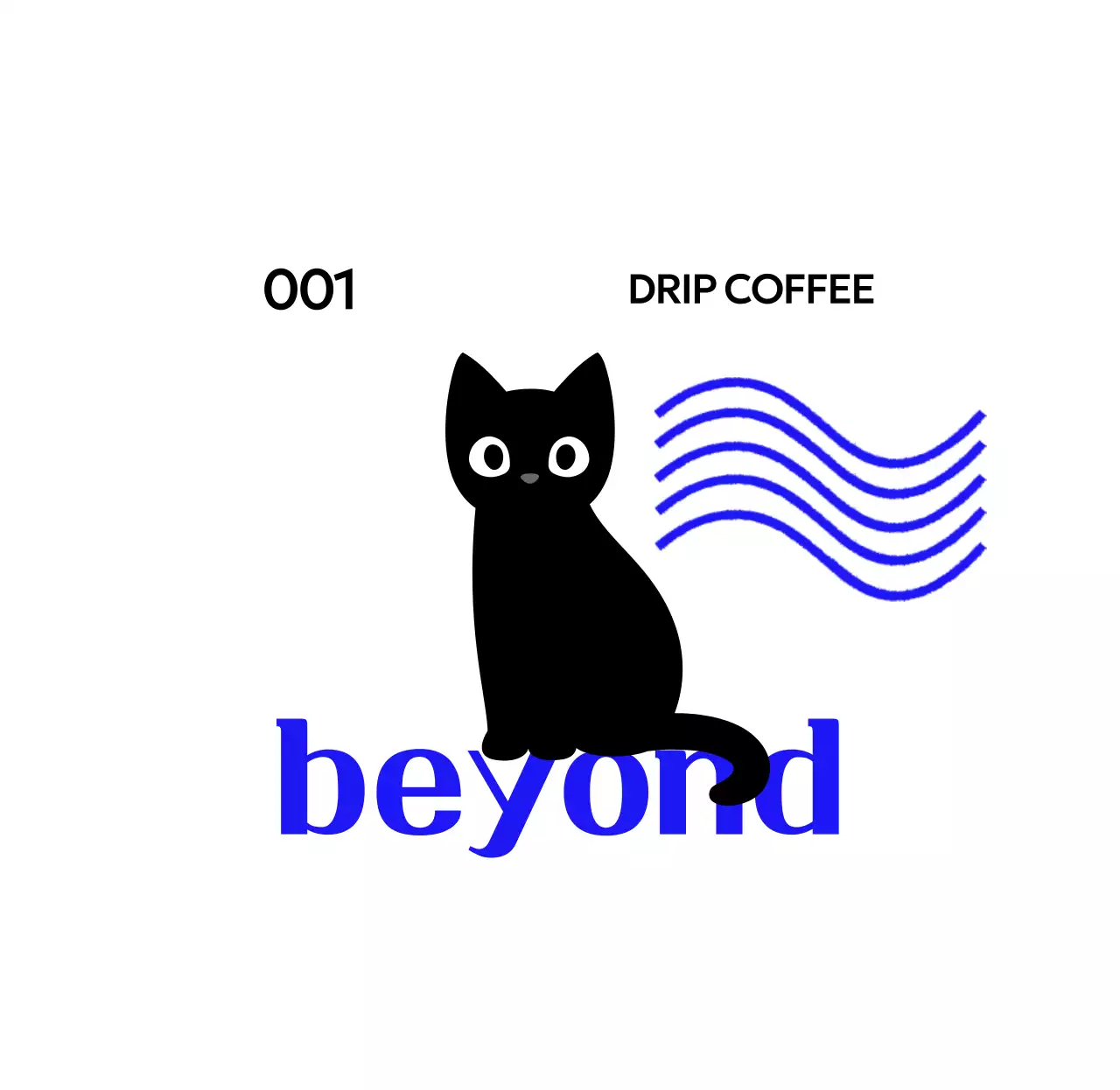 かわいい猫と青色の文字と波が描かれたかわいいカフェグッズ