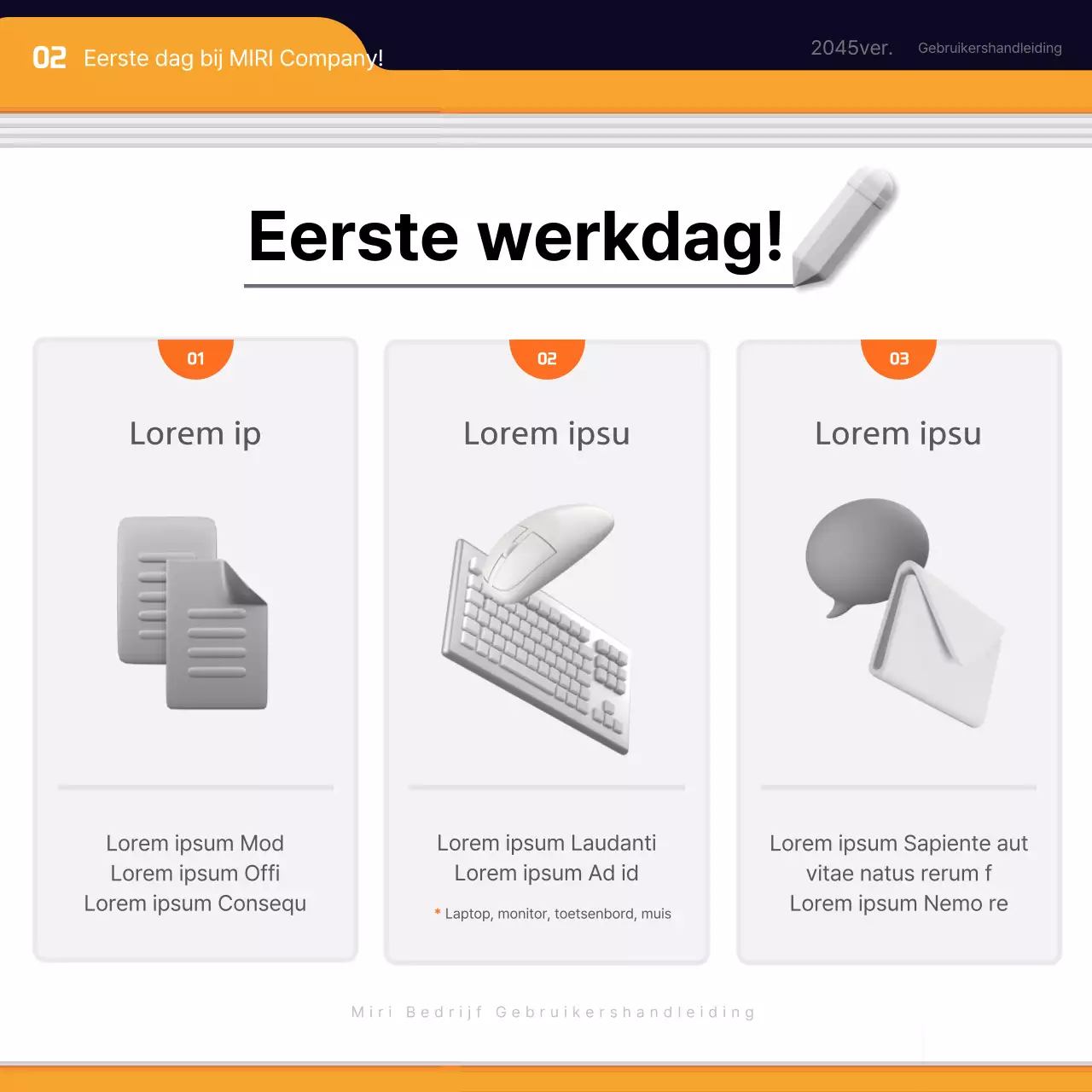 Eenvoudig zwart en oranje trainingsmateriaal voor nieuwe werknemers